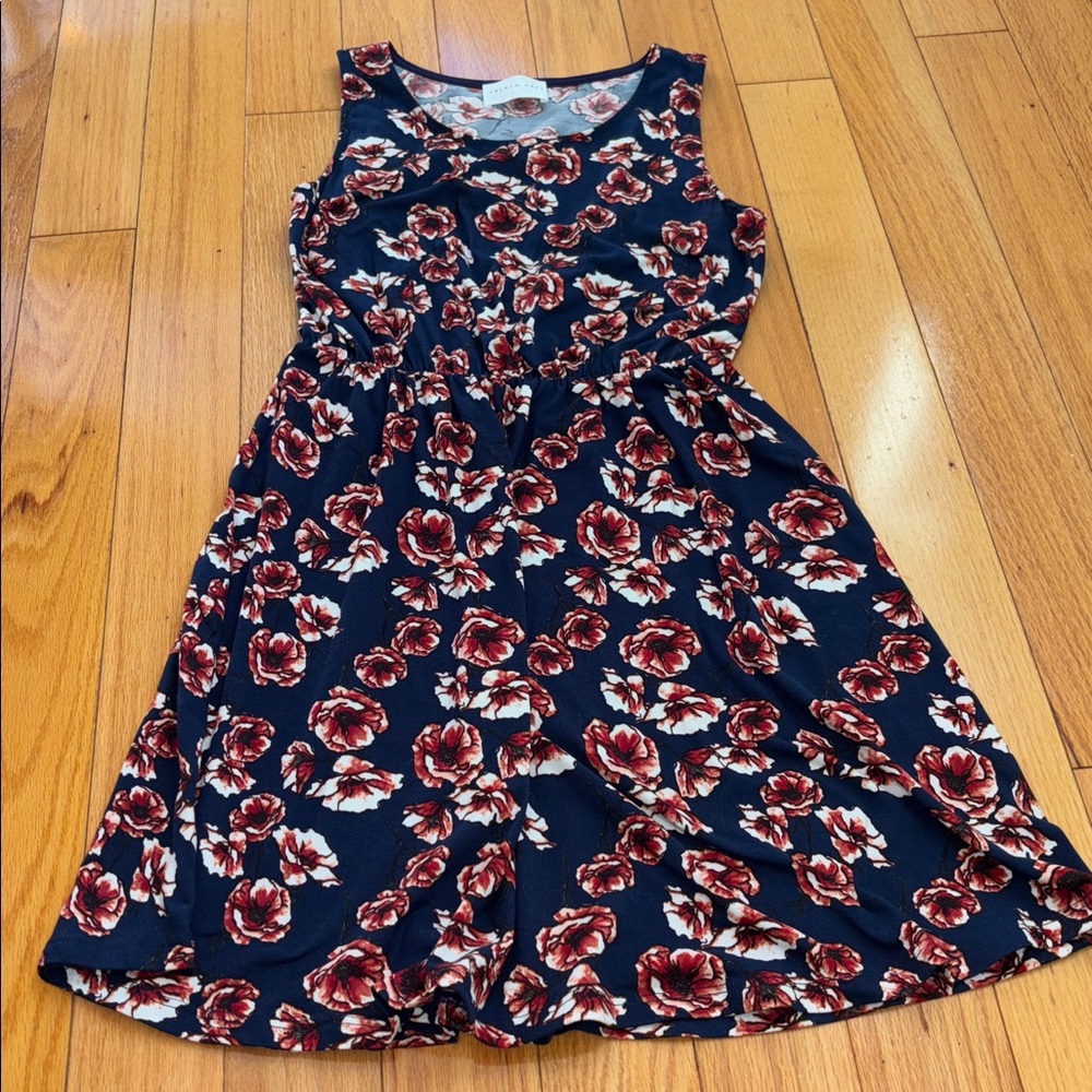 French Grey Navy Floral Knit Dress Stretch & Soft size M - Picture 1 of 6